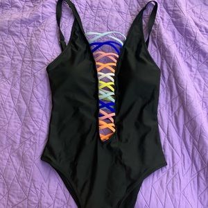 black one-piece swimsuit